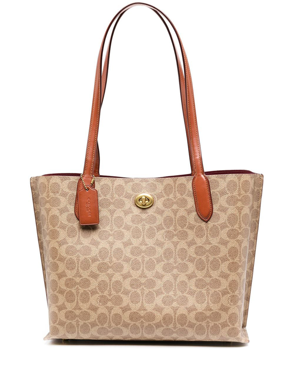 Coach Printed Leather Tote Bag In Brown | ModeSens