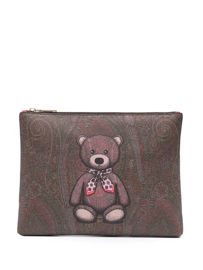 Etro Paisley Bear Clutch In Brown