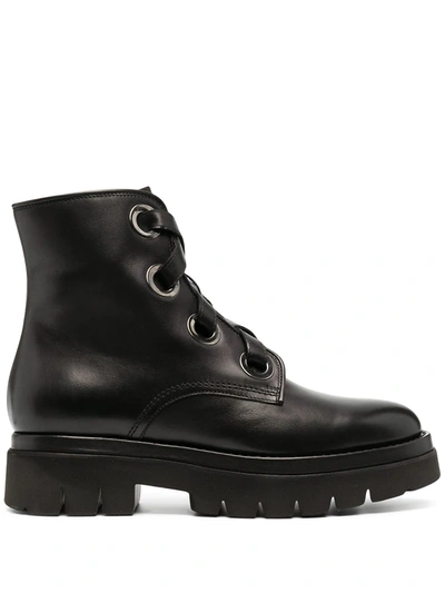 Santoni Lace-up Combat Boots In Black