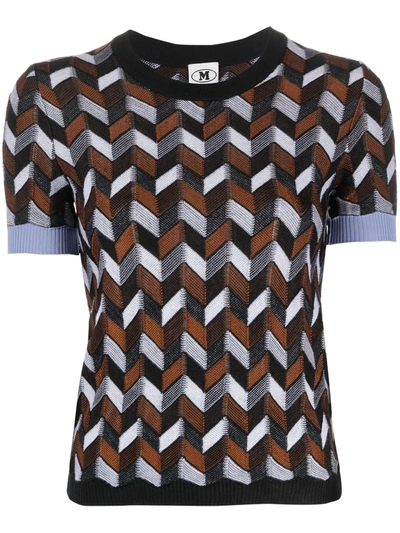 M Missoni Herringbone-print Knitted T-shirt In Black