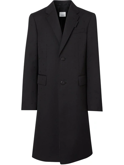 Burberry Single-breasted Patterned Coat In Blue