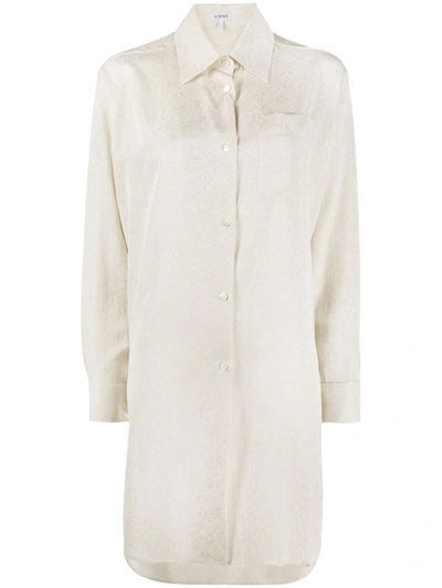 Loewe Anagram Jacquard Long Silk Shirt In Beige