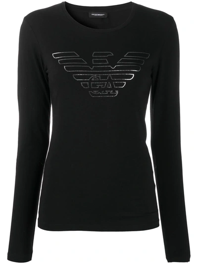 Emporio Armani Metallic Logo Print Longsleeved T-shirt In Black
