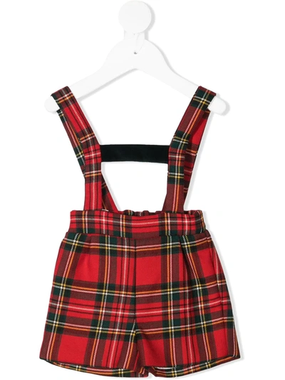 La Stupenderia Babies' Tartan-patterned Dungaree Shorts In Red