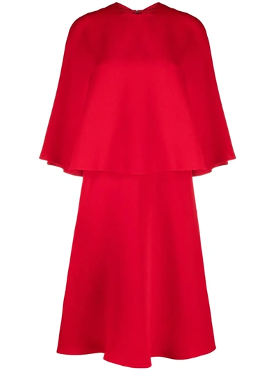 Valentino Cape Effect Midi Dress In Red