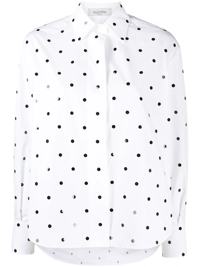 Valentino Sequin-embellished Polka-dot Cotton-poplin Shirt In White