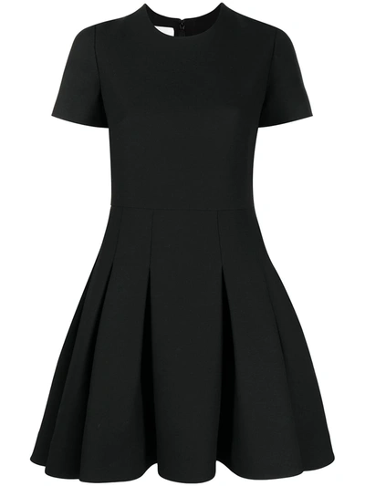 Valentino Pleated Wool And Silk-blend Crepe Mini Dress In Black