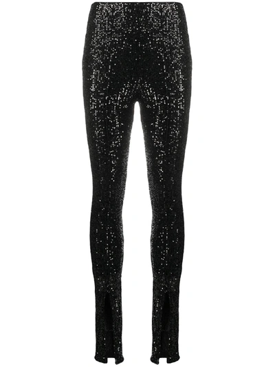 Rotate Birger Christensen Sequin Embroidered Front Slit Trousers In Black