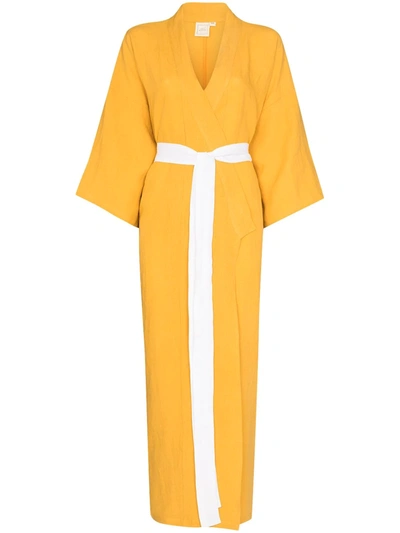 Deiji Studios The 02 Linen Kimono Dressing Gown In Yellow