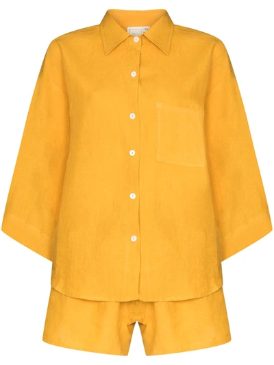 Deiji Studios Button-up Two-piece Pyjama Set In Yellow