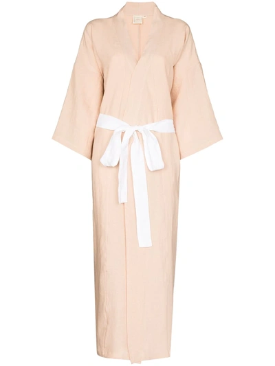 Deiji Studios The 02 Linen Kimono Dressing Gown In Rosa