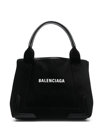 Balenciaga S Cabas Leather-trimmed Printed Canvas Tote In Black