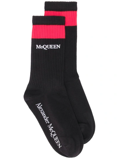 Alexander Mcqueen Ribbed Logo Socks In Black