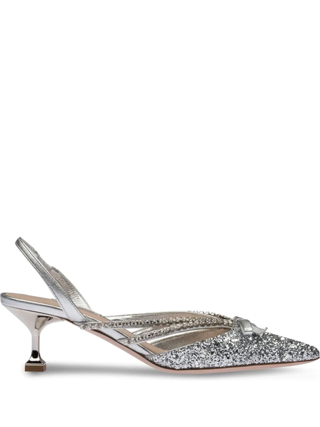 Miu Miu Metallic Glitter Kitten-heel Pumps In Silver | ModeSens