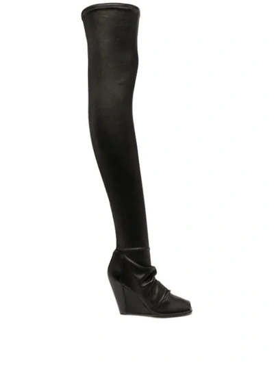 Rick Owens Thigh-high Fitted Boots In Black
