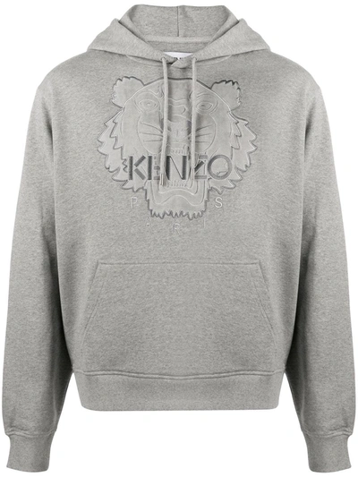 Kenzo Tiger Logo Embroidered Hoodie In Grey