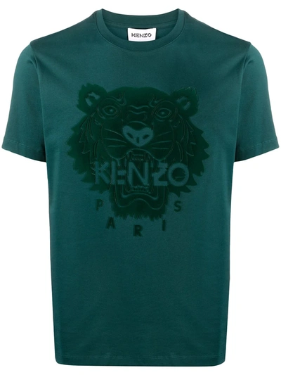 Kenzo Flocked Tiger Motif T-shirt In Blue