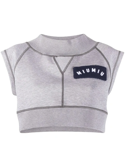 Miu Miu Contrast-stitching Logo T-shirt In Grey