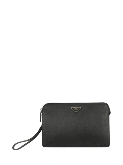 Prada Leather Clutch Bag In Black