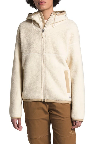 The North Face Fleece Full Zip Hoodie In Bleached Sand/ Hawthorne Khaki