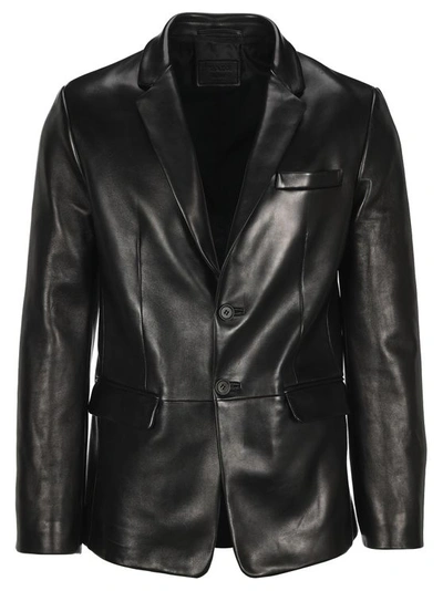 Prada Leather Blazer In Black