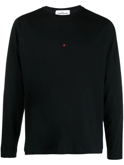 Stone Island Cotton Blend Tipped Regular Fit Long Sleeve Polo Shirt In Black