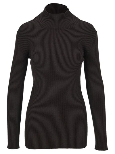 Prada Ribbed Wool Turtleneck In Cacao Bronw