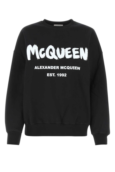Alexander Mcqueen Sweatshirt With Graffiti Logo Print In Nero