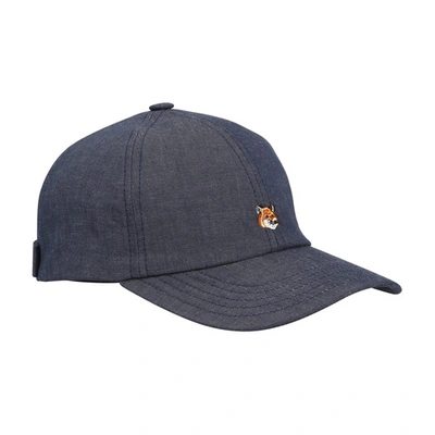 Maison Kitsuné Denim Baseball Cap With Fox Embroidery In Blue