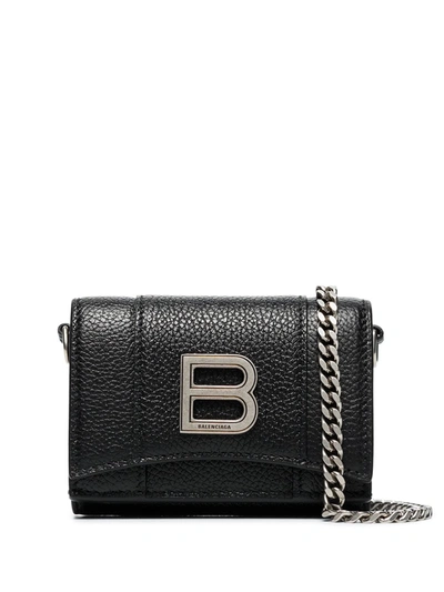 Balenciaga Hourglass Leather Wallet On Chain In Black