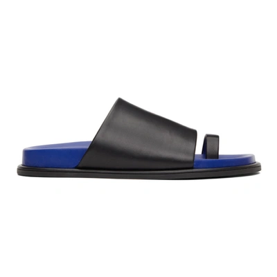 Marina Moscone Black & Blue Flat Toe Strap Sandals In Black/blue