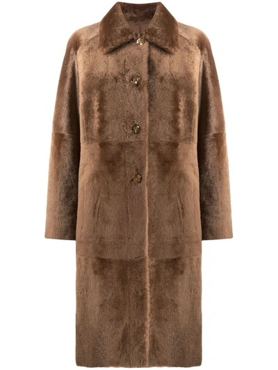 Drome Reversible Shearling Coat In Brown