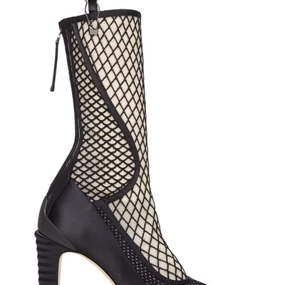 Fendi Ankle Boots In Mesh And Satin In Noir