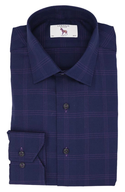 Lorenzo Uomo Trim Fit Stretch Windowpane Dress Shirt In Navy