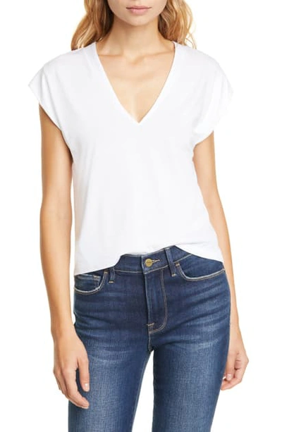 Frame Le Mid Rise V-neck Tee In Blanc