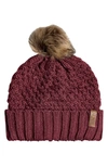 Roxy Blizzard Pompom Beanie In Oxblood Red