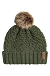 Roxy Blizzard Pompom Beanie In Bronze Green