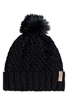 Roxy Blizzard Pompom Beanie In True Black
