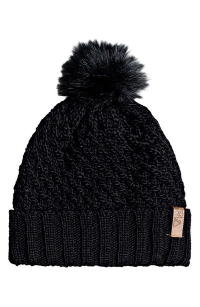 Roxy Blizzard Pompom Beanie In True Black