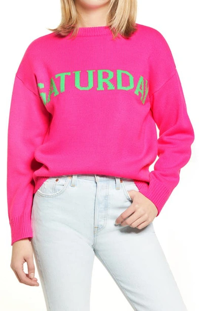 English Factory Weekday Motif Sweater In Neon Pink