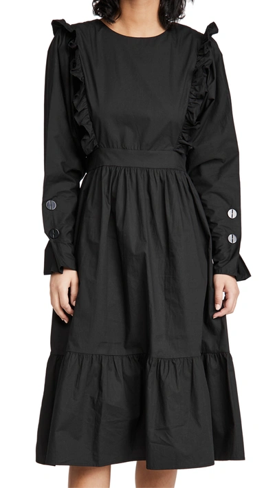 English Factory Ruffle Tiered Long Sleeve Midi Dress In Black
