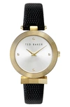 Ted Baker Bow Leather Strap Watch, 36mm In Black/ White/ Gold