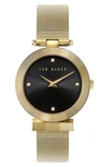 Ted Baker Bow Mesh Strap Watch, 36mm In Yellow Gold/ Black