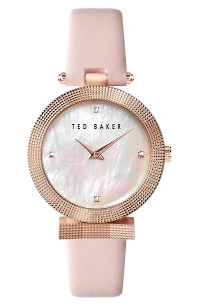 Ted Baker Bow Mesh Strap Watch, 36mm In Blush/ White/ Rush Gold