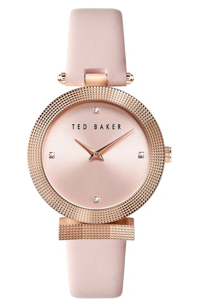 Ted Baker Bow Leather Strap Watch, 36mm In Blush/ Rose Gold