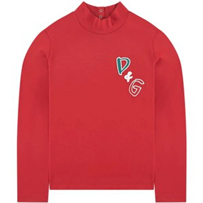 Dolce & Gabbana Kids'  Red Logo Turtleneck Top