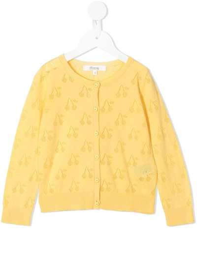 Bonpoint Kids' Perforated Cherry Cardigan In Yellow