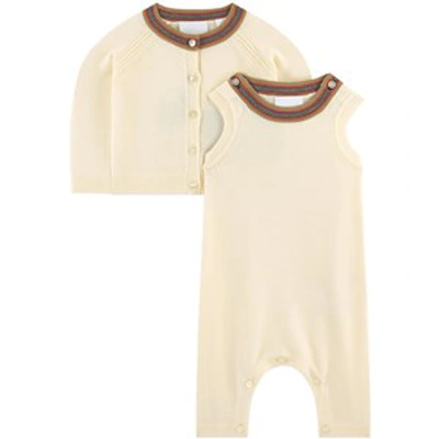 Burberry Beige Knitted Baby Set In Cream