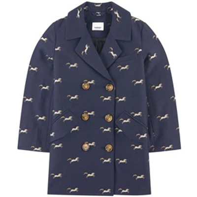 Burberry Kids'  Navy Jacquard Coat In Blue