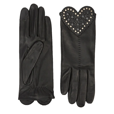 Agnelle Venera Heart-appliquéd Leather Gloves In Black